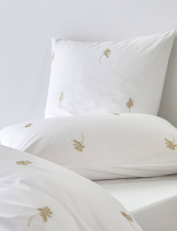 Linge de lit blanc brodé feuillage Colombine® (blanc)