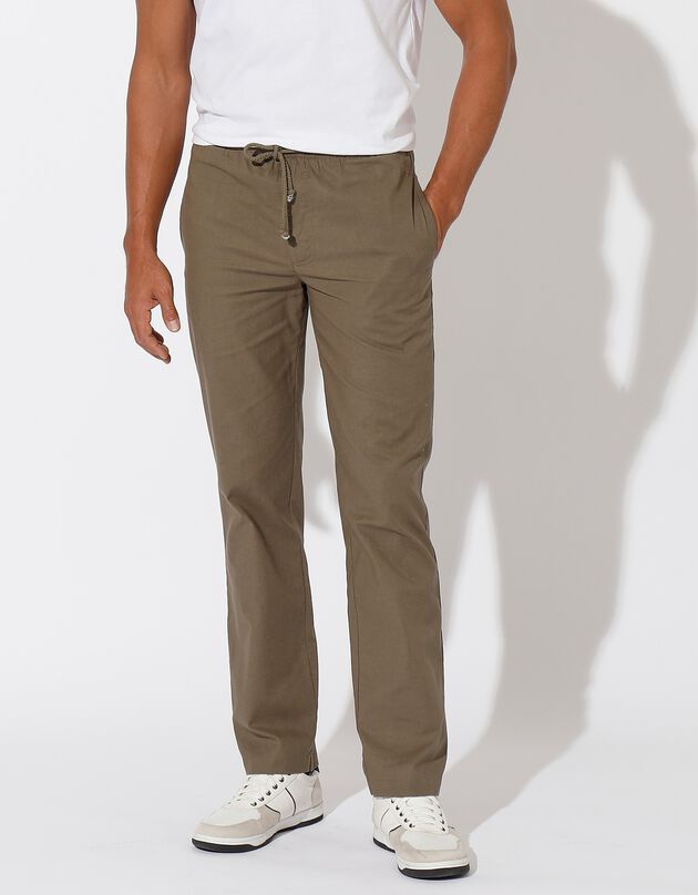 Pantalon toile taille élastiquée (kaki)