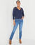 T-shirt met V-hals en lange mouwen, met kant (marine)
