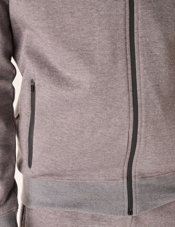 Sweat zippé à capuche molleton gratté détails contrastés (gris chiné)