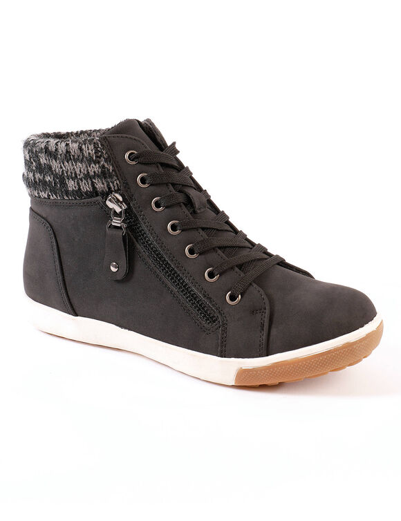 Gevoerde sneakers met hoge schacht, enkelrand in tricot (zwart)