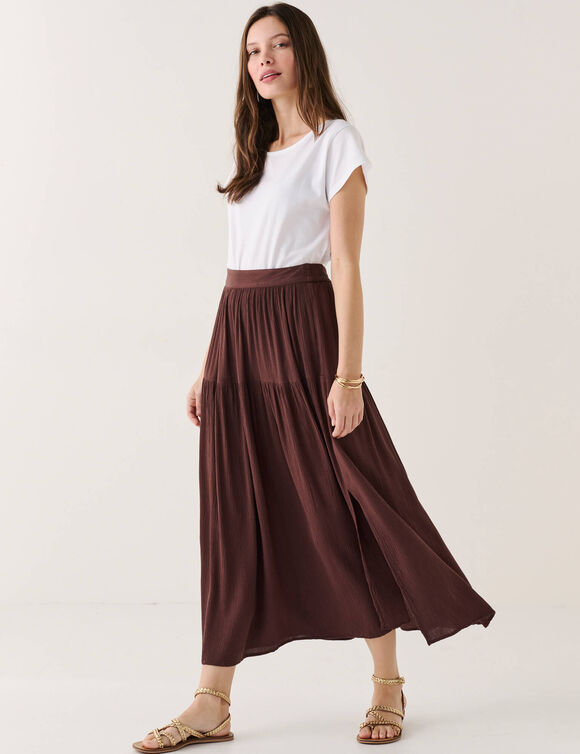 Jupon long uni fente c&ocirc;t&eacute; (chocolade)