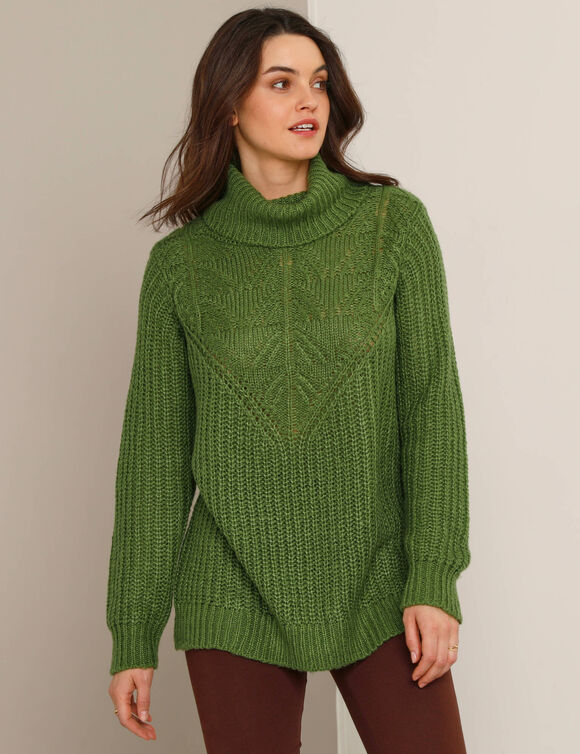 Pull col boule, maille anglaise (vert mousse)