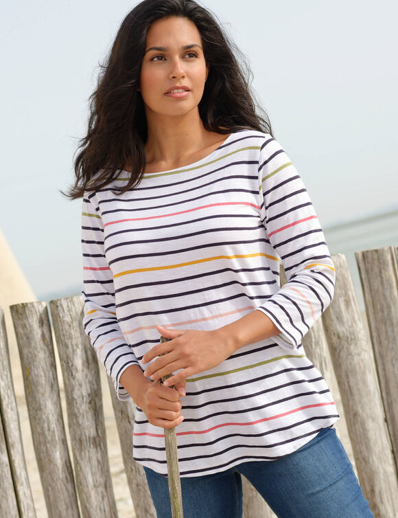 T-shirt marinière rayé manches 3/4 (blanc / multicolore)