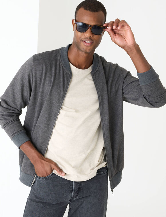 Effen sweater in bomberstijl, rits van onder tot boven (chin&eacute; antraciet)