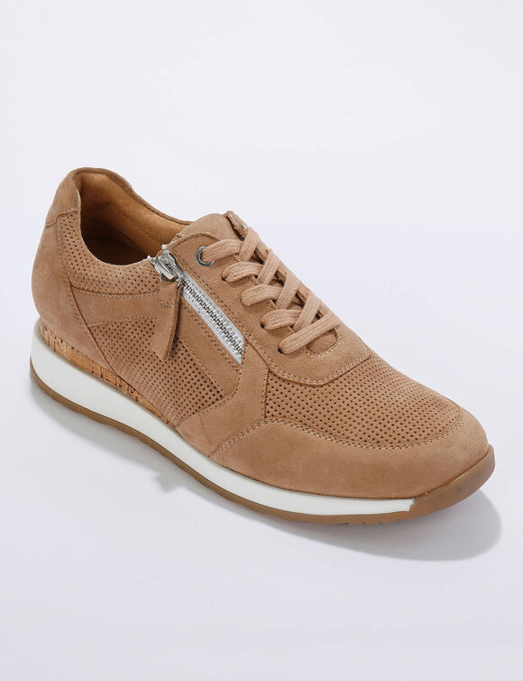 Sneakers met ritssluiting van soepel leer met zool van twee materialen (beige)