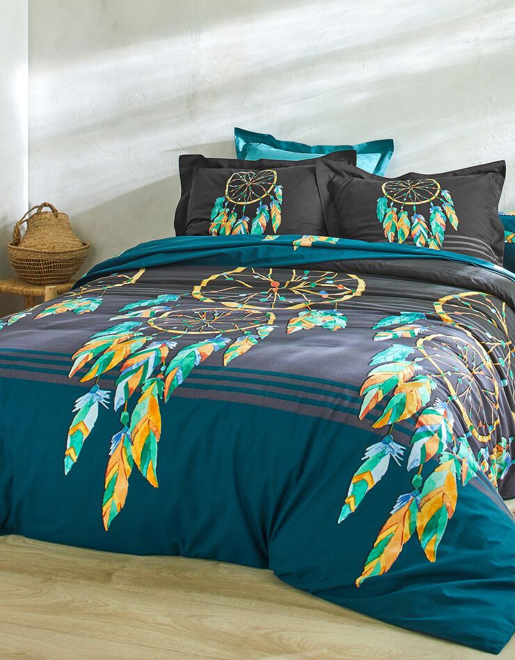 Linge de lit Plumes en coton imprimé attrape-rêves (noir)