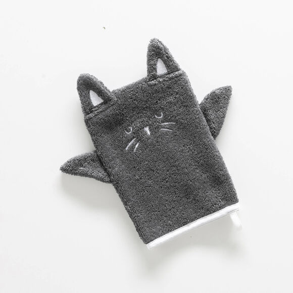 Collectie in badstof voor kids met katborduursel, gepersonaliseerd (antraciet)
