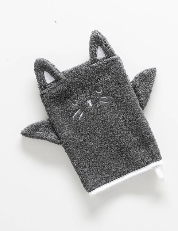 Collection éponge enfant brodée chat personnalisable coton (anthracite)