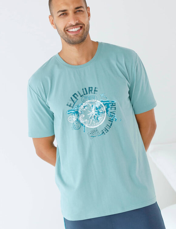 T-shirt pyjama motif devant manches courtes  (aqua)