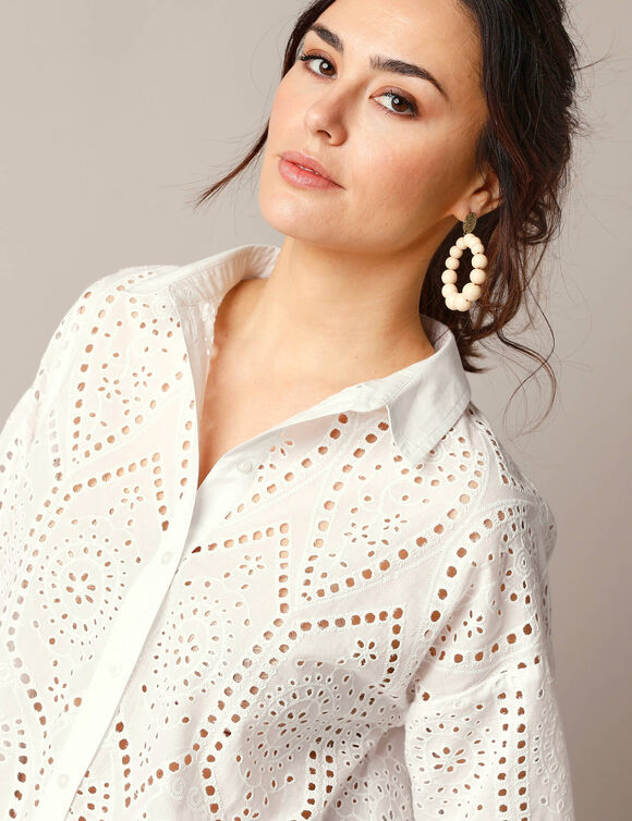 Chemisier broderie anglaise, manches longues (blanc)
