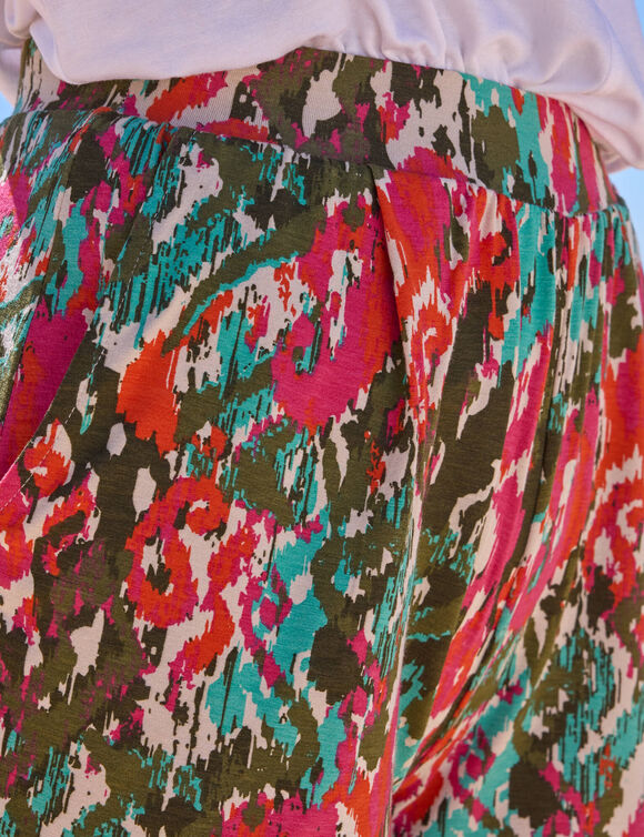 Soepele, wijde short met etnische print (kaki / roze)