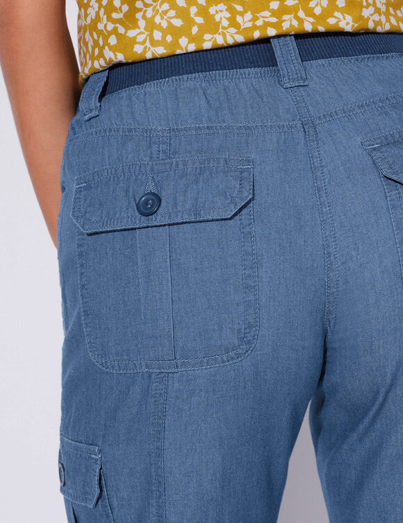 3/4-broek in denim met tricot tailleband (stone)