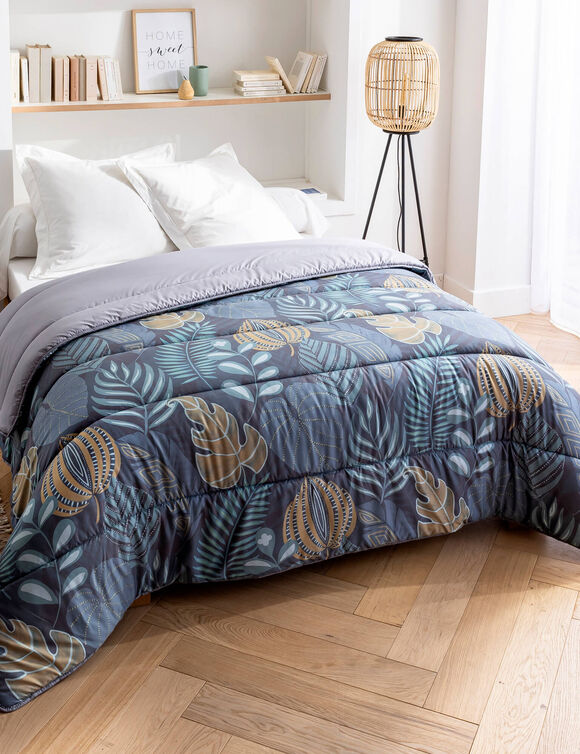 Bedrukt dekbed in microvezel Feuilles 400g/m2 (eendenblauw / honing)