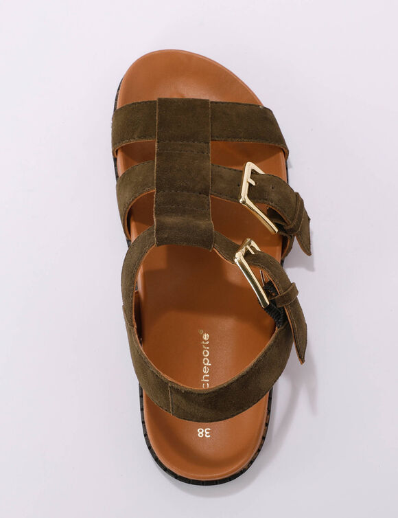 Romeinse sandalen in splitleer (kaki)