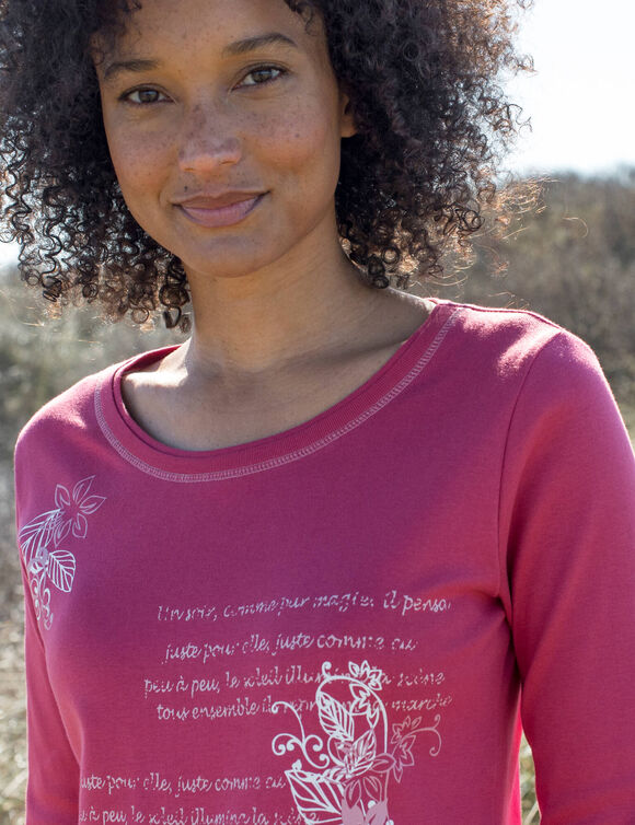 T shirt manches longues imprim&eacute; fleuri (cerise)