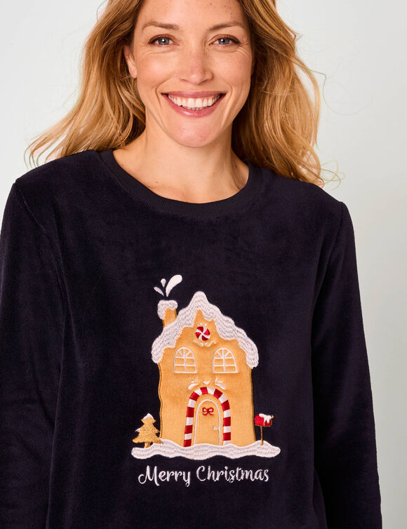 Pyjama "maison", maille polaire toucher peluche (marine)