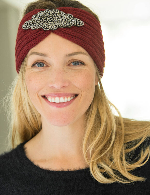 Headband en maille avec bijou (bordeaux)
