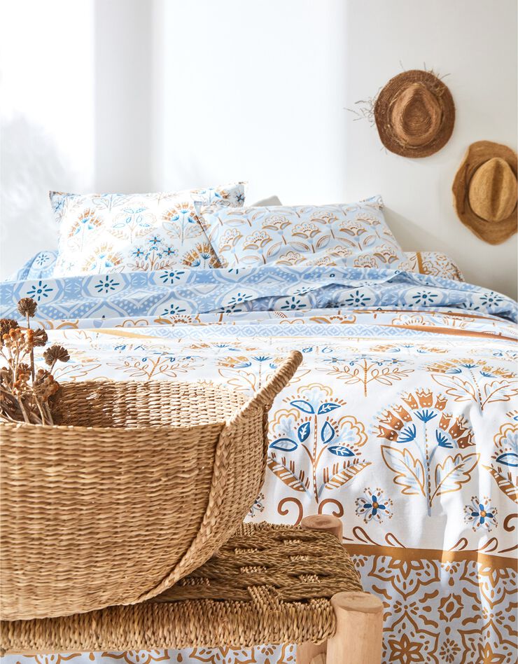 Linge de lit Héloïse en coton imprimé fleuri graphique, bleu Linge de lit Héloïse en coton imprimé fleuri graphique, bleu, hi-res image number 5