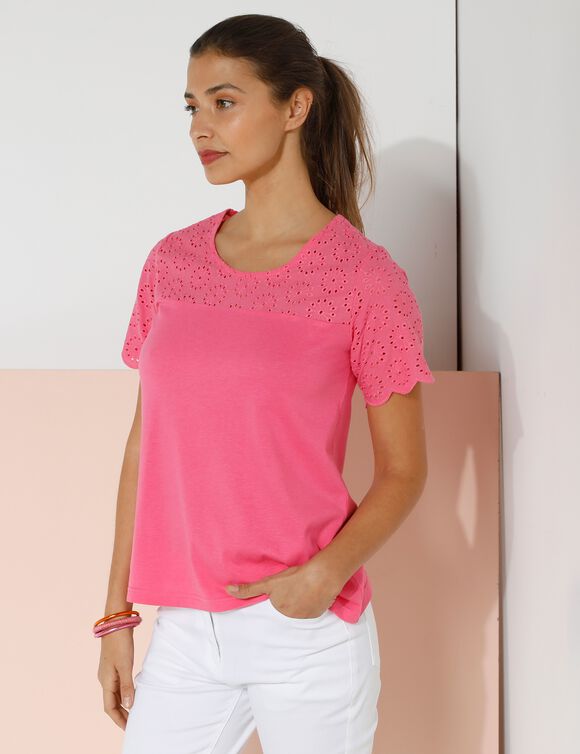 T-shirt broderie anglaise (rose)