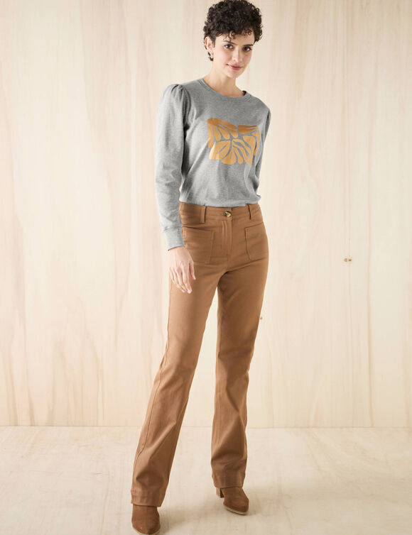 T-shirt manches longues, imprimé brillant (gris chiné)