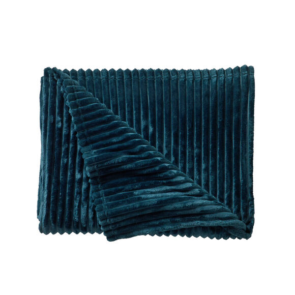 Plaid effet côtelé toucher peluche (bleu paon)
