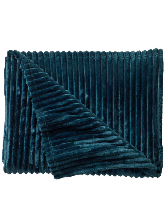 Plaid effet côtelé toucher peluche (bleu paon)