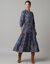 Lange jurk met elastische tailleband, bedrukte cr&ecirc;pe (blauw)