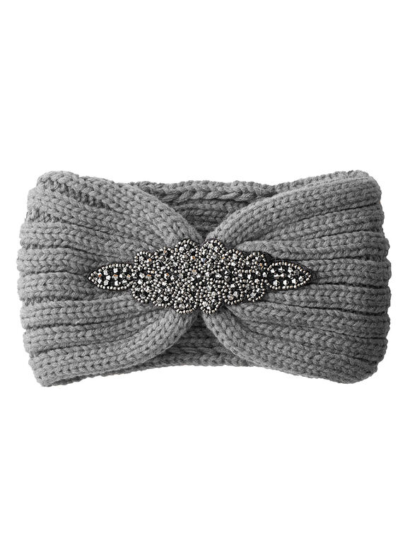 Headband in tricot met juweel (grijs)
