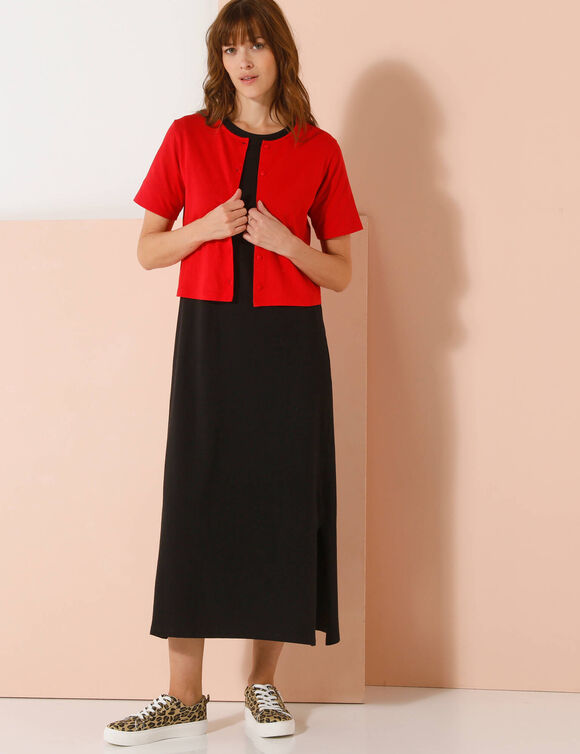 Gilet boutonné manches courtes, maille (rouge carmin)