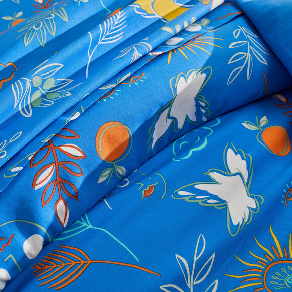 Linge de lit Madère imprimé provençal - en coton  (bleu)