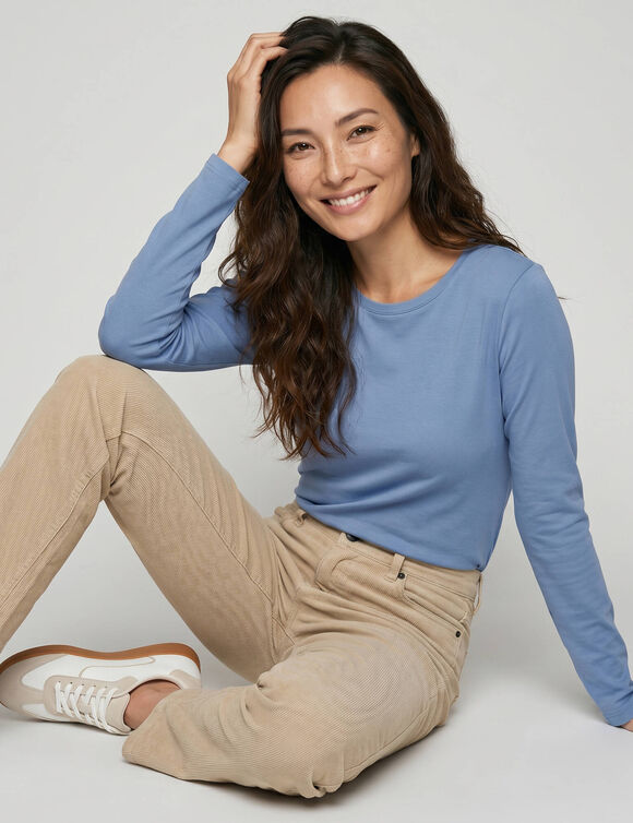 T-shirt uni col rond stretch (bleu gris&eacute;)