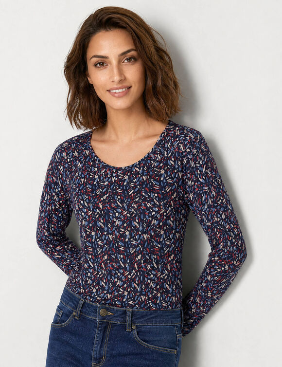 T-shirt imprim&eacute; manches longues en coton biologique(**) (marine)