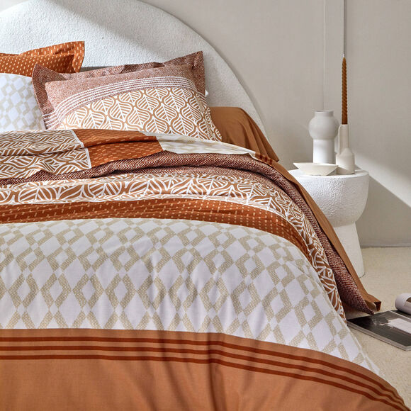 Linge de lit Tommy imprim&eacute; g&eacute;om&eacute;trique - coton (caramel)