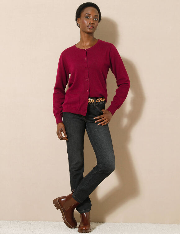 Cardigan boutonné, laine d'agneau (bordeaux)