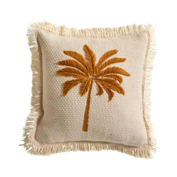 Coussin brodé palmier (naturel)