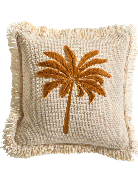 Coussin brodé palmier (naturel)