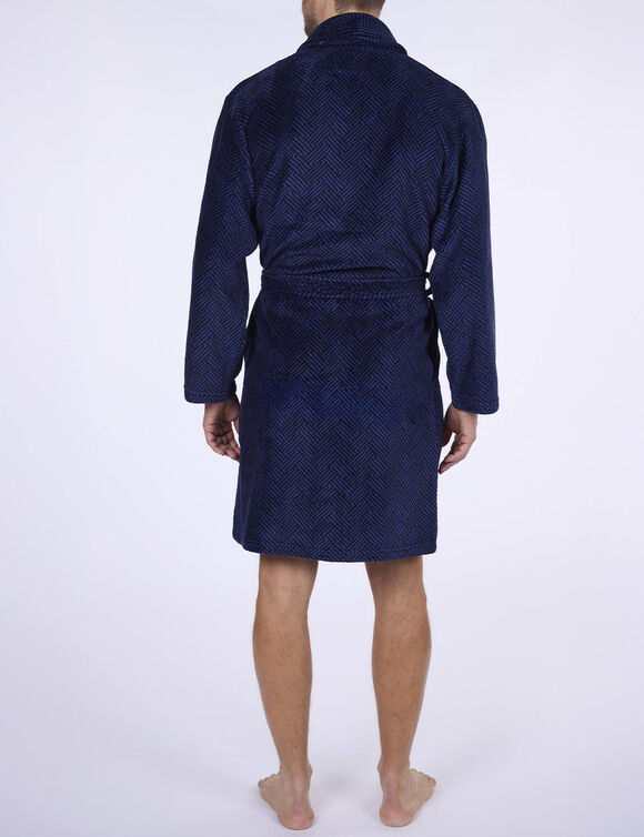 Robe de chambre maille polaire imprimée toucher peluche (bleu)
