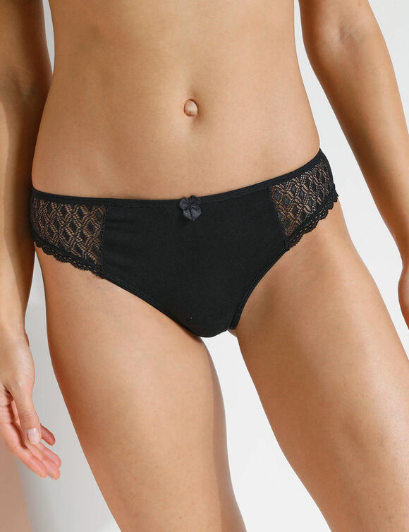 Effen katoenen midi-slip met kant van Coria - set van 2 (zwart)