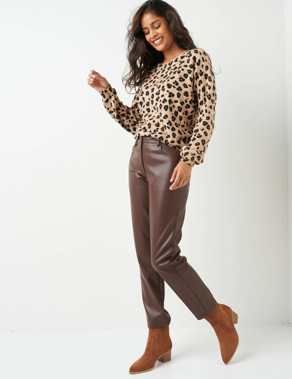 Pantalon fusel&eacute; 7/8&egrave;me aspect enduit (chocolat)