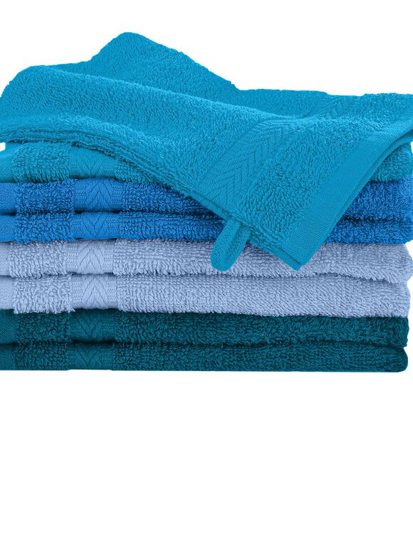 Gant de toilette cama&iuml;eu bleu coton 420 g/m&sup2; - lot de 8 (camaieu bleu)