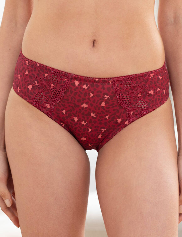 Culotte brod&eacute;e forme midi coton imprim&eacute; animalier Olbia - lot de 2 (bordeaux)