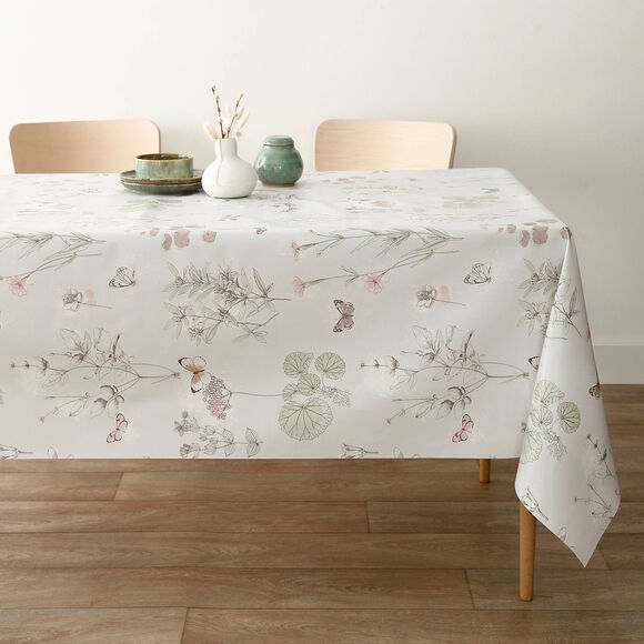 Tafelzeil met natuurlijke en vlinderprint (beige / groen)