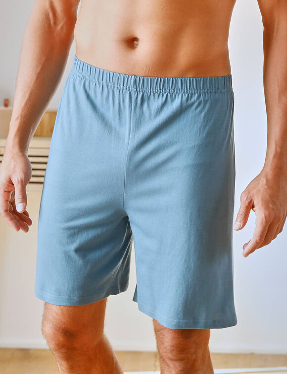 Short pyjama coton uni (bleu)