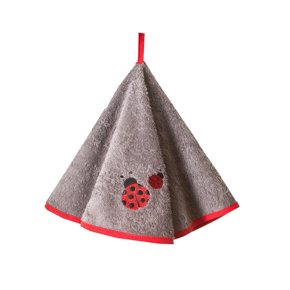Torchons ronds &eacute;ponge brod&eacute;e coccinelle - lot de 2 (gris)