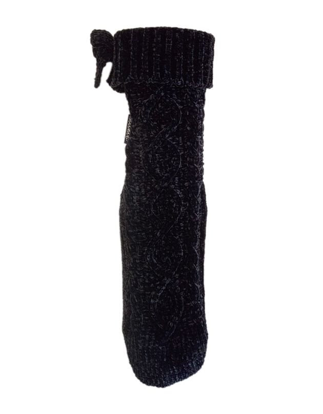 Chaussettes chaussons maille chenille torsadée entièrement fourrées (noir)