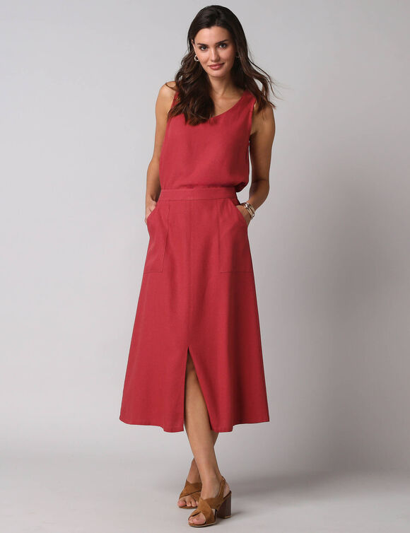 D&eacute;bardeur larges bretelles col V, viscose et lin (bois de rose)