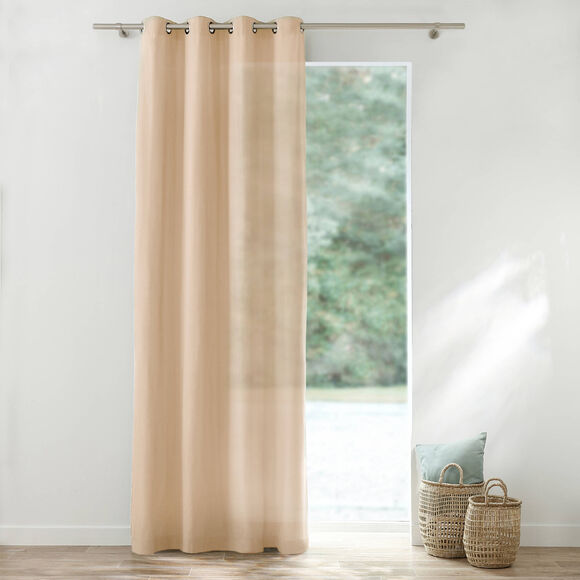 Gordijn in effen zeildoekstof met oogringetjes (ecru)