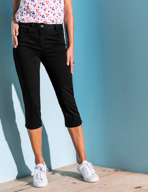 Pantacourt effet ventre plat coton stretch (noir)