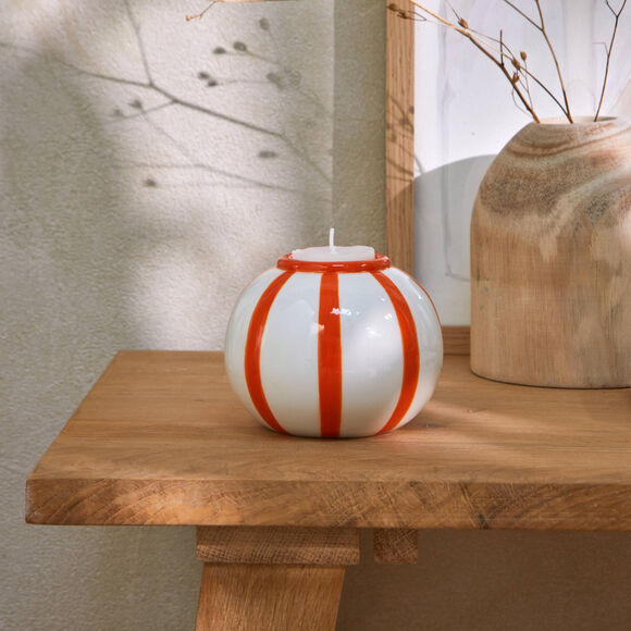 Bougeoir rond rayures orange (blanc/orange)